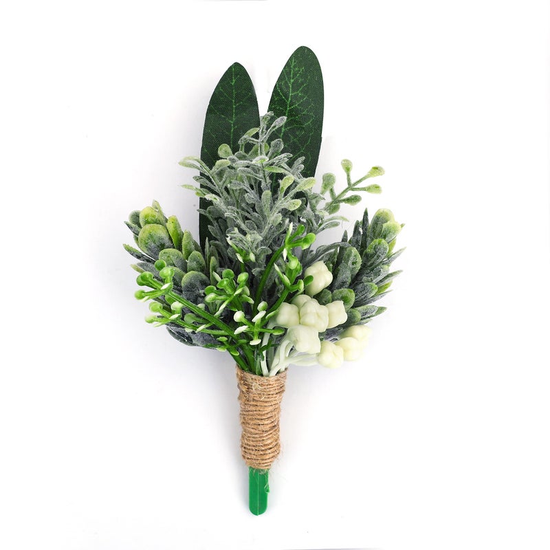 YSUCAU Greenery Boutonniere with Pins for Men Wedding Set of 6 Succulent Plants Boutineers Groom Bride Flowers for Wedding Prom Party Forest Wedding Decorations - Image 2